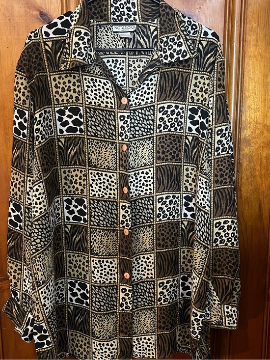 Notations Tops - NOTATIONS Animal Print Button-Up Shirt in Brown and Black